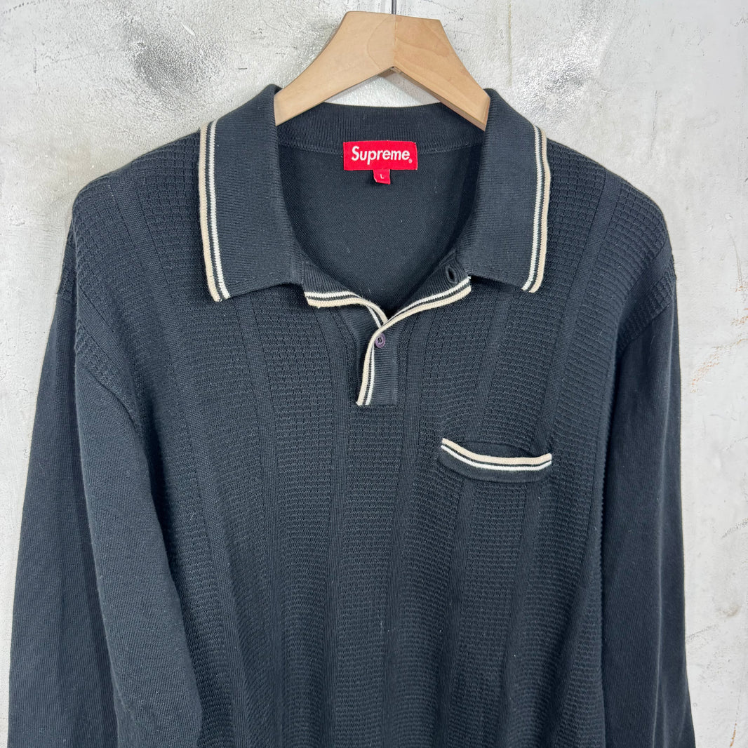 Supreme Black Knitted L/S Polo Sweater