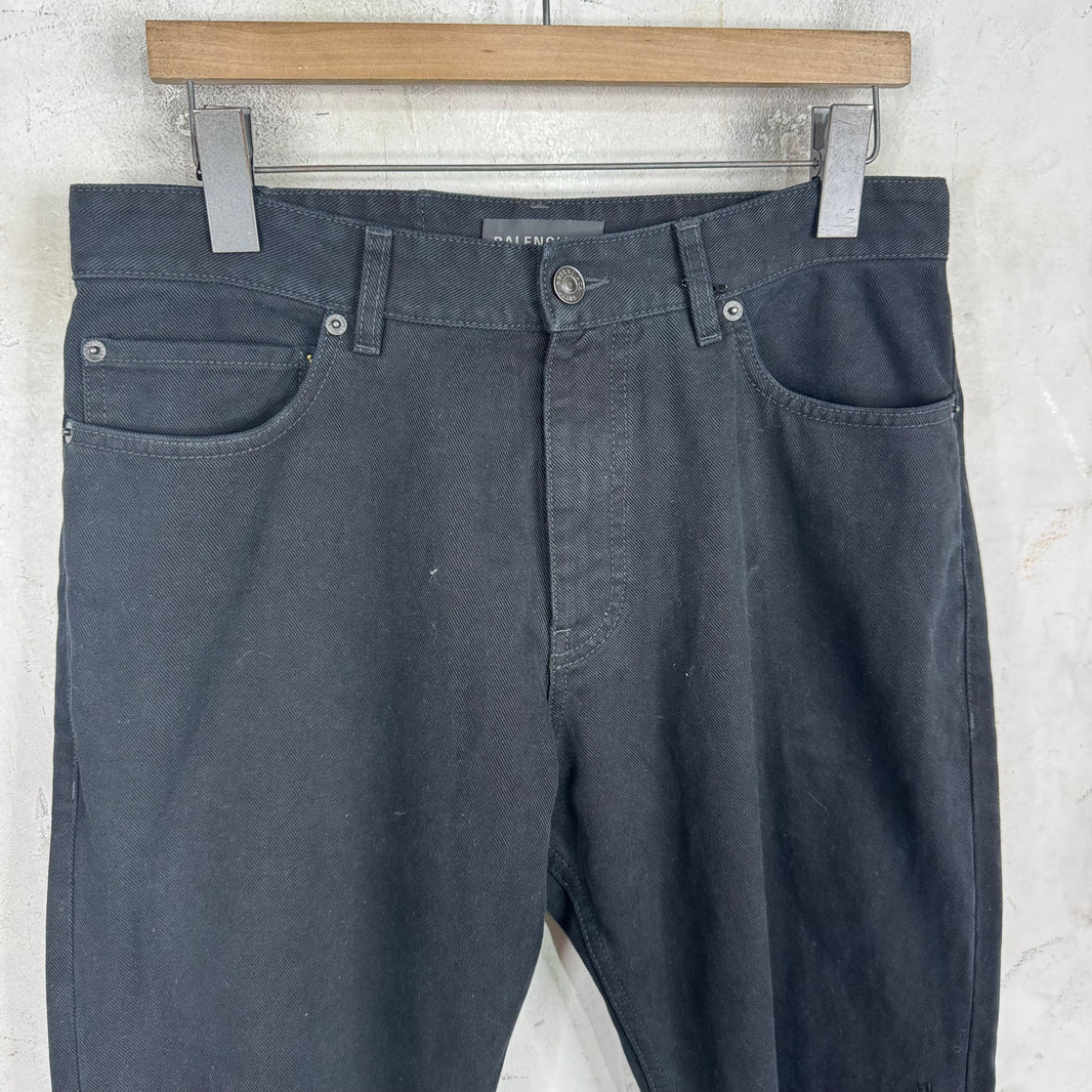 Balenciaga Black Distressed Straight Jeans
