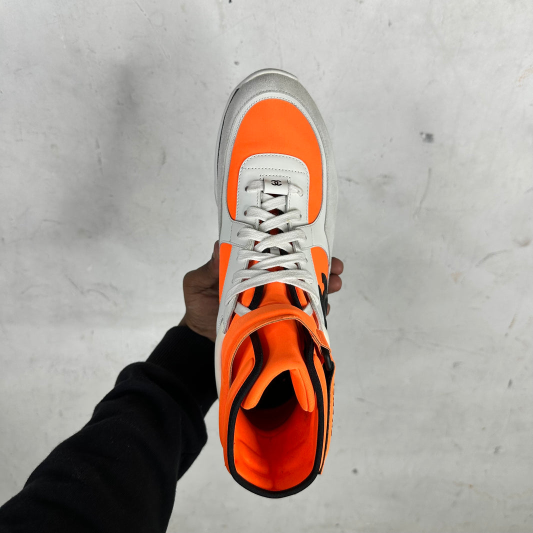 Chanel Orange High Top Double C Sneakers