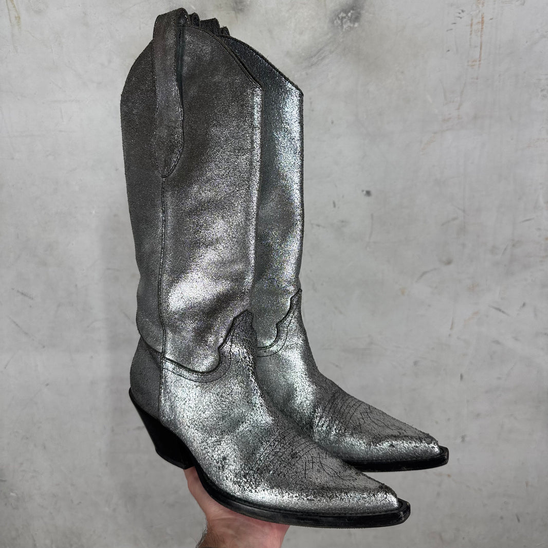 Margiela Cracked Silver Western Boots
