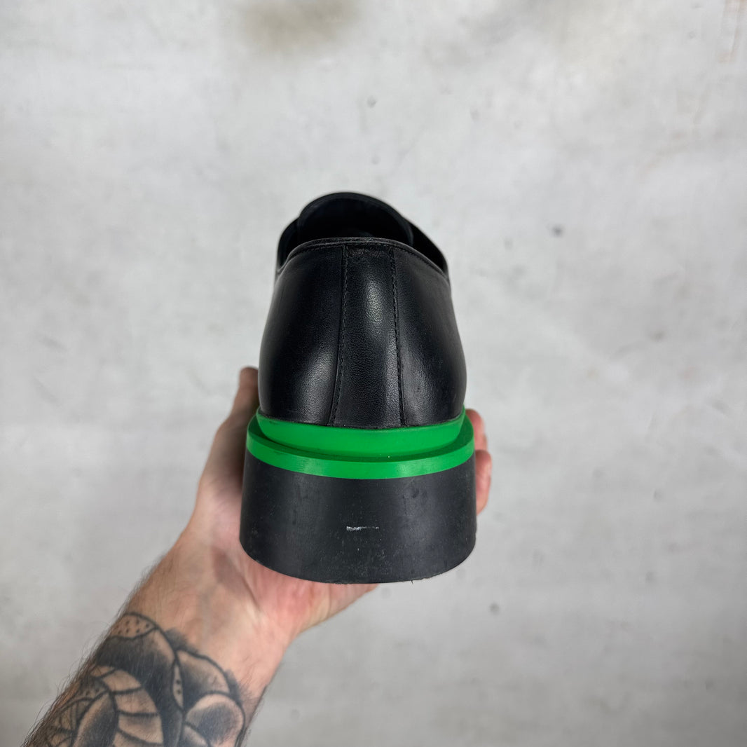 Bottega Veneta Black/Green Rubberized Derbys