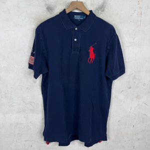 Ralph Lauren Navy Red USA Sleeve Pony Polo