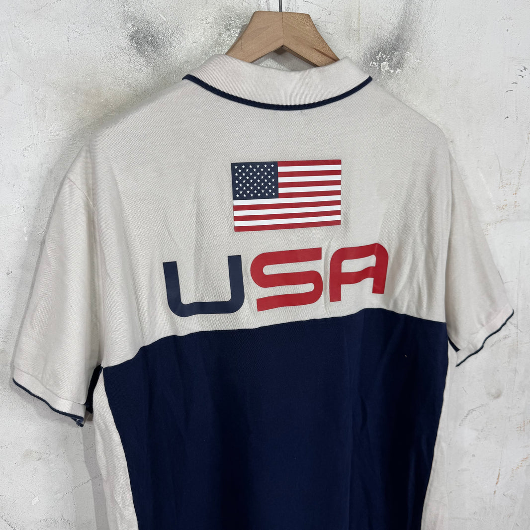 Ralph Lauren White Striped USA Big Pony Polo