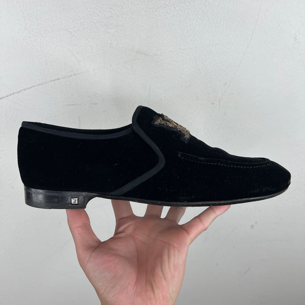 Louis Vuitton Emboirdered Velvet Slip On Loafers