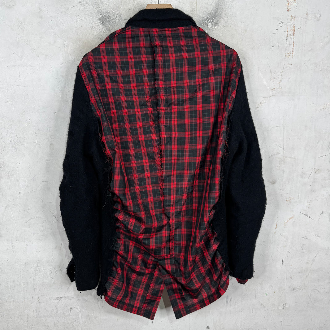 CDG Black Boiled Wool Sheer Tartan Jacket