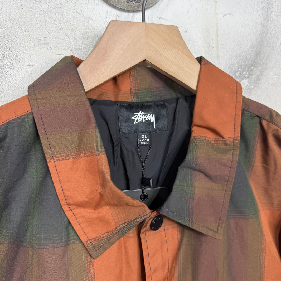 Stussy Insulated Orange Plaid Coaches Jacket