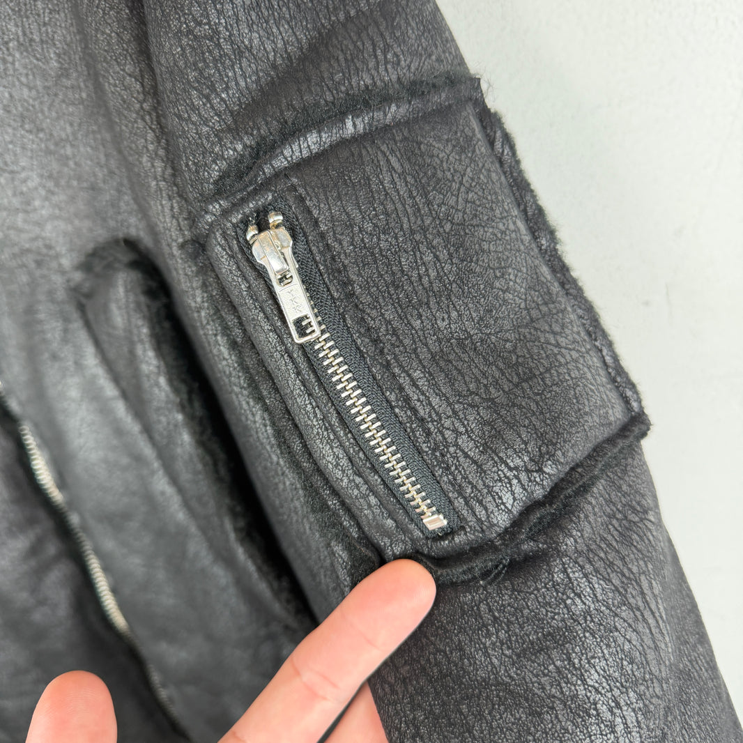 Gosha Rubchinskiy Cracked Leather Fur Lined Jacket