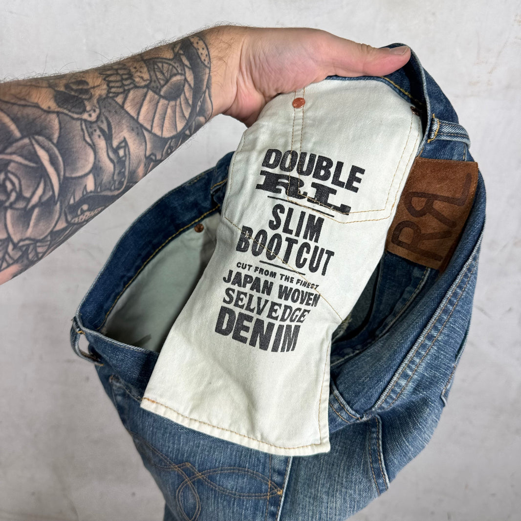 RRL Distressed Slim Bootcut Jeans