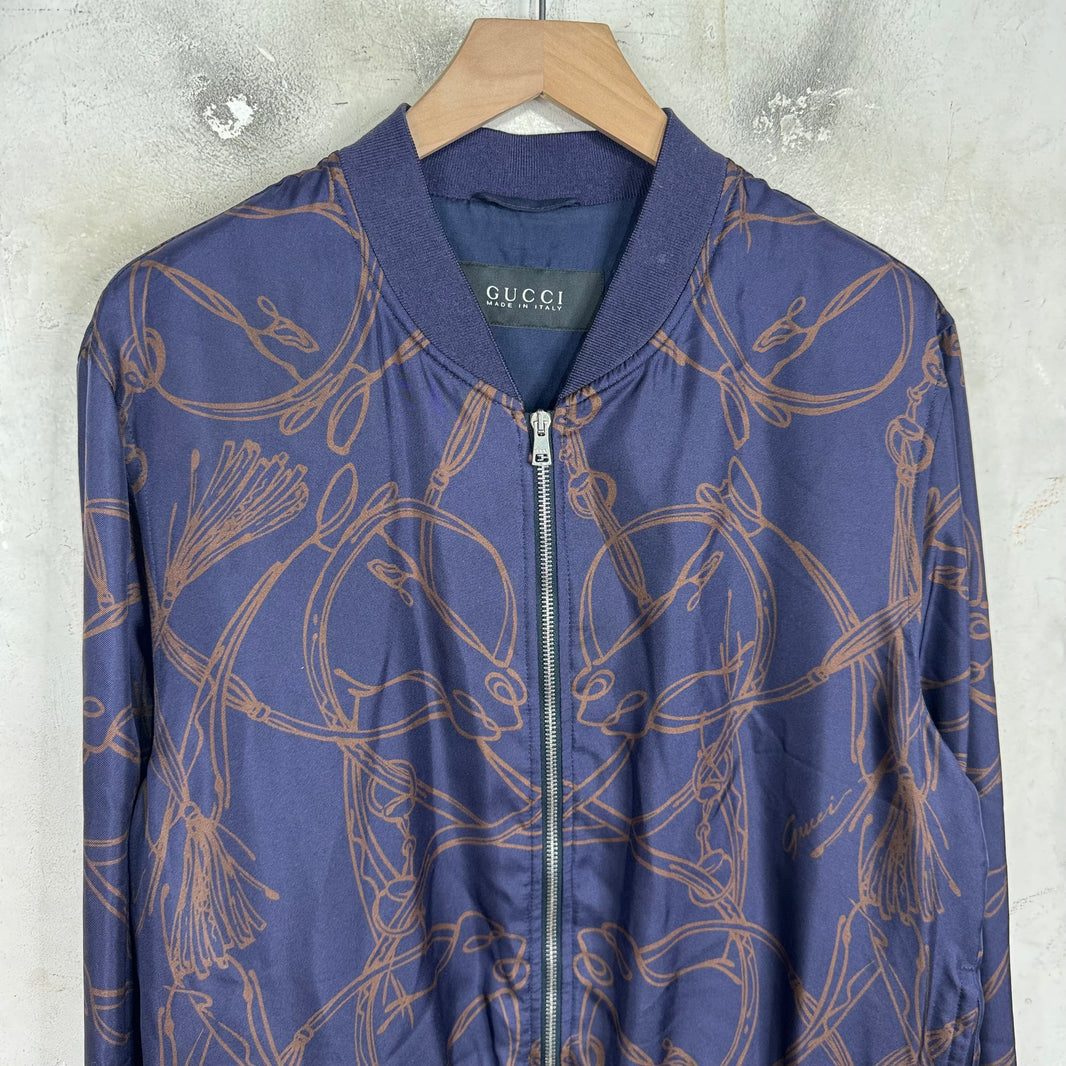 Gucci Silk Horse-Bit Bomber Jacket