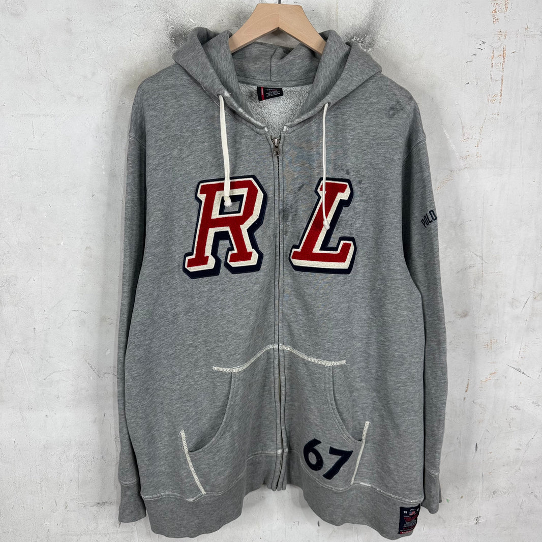 Ralph Lauren Grey Chenille RL Patch Zip Hoodie