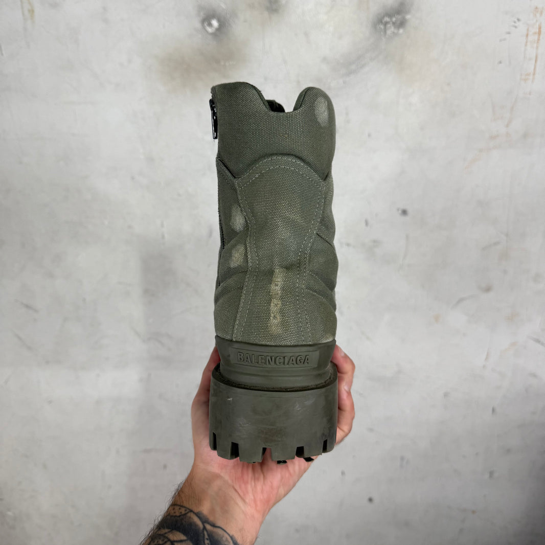 Balenciaga Khaki Distressed Strike Boots