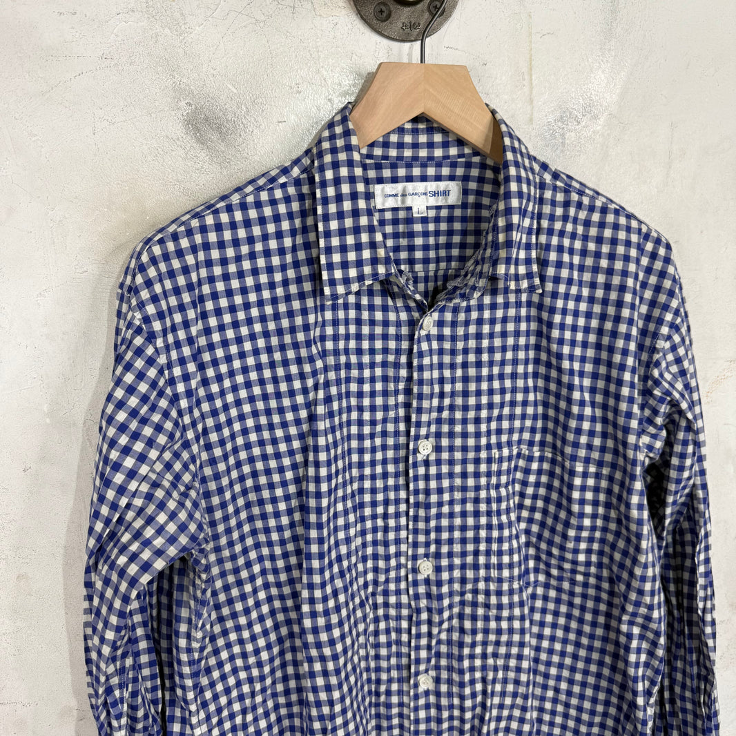 CDG Plaid Pleated Button-Up Shirt