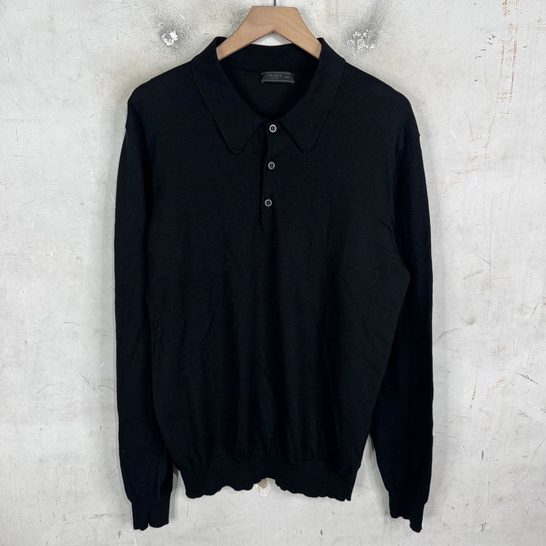 Prada Black Cotton Knit Rugby Sweater