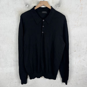 Prada Black Cotton Knit Rugby Sweater