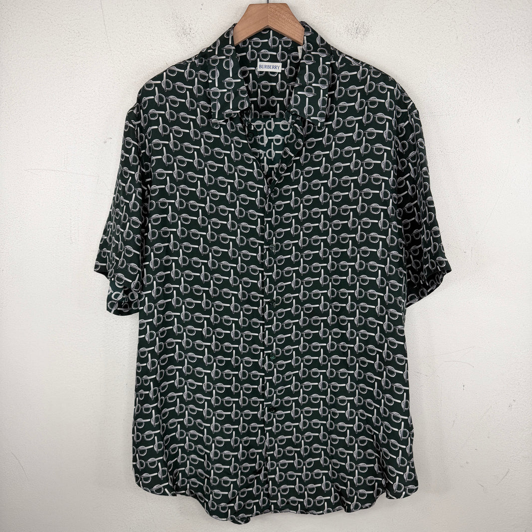 Burberry Green Silk Pattern Button Up Shirt