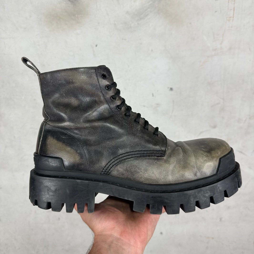 Balenciaga Distressed Leather Strike Boots
