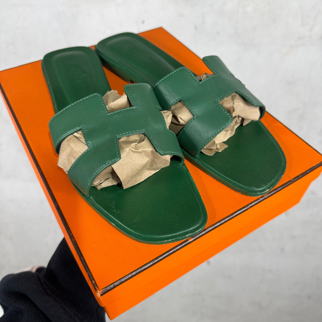 Hermes Green Oran Sandals