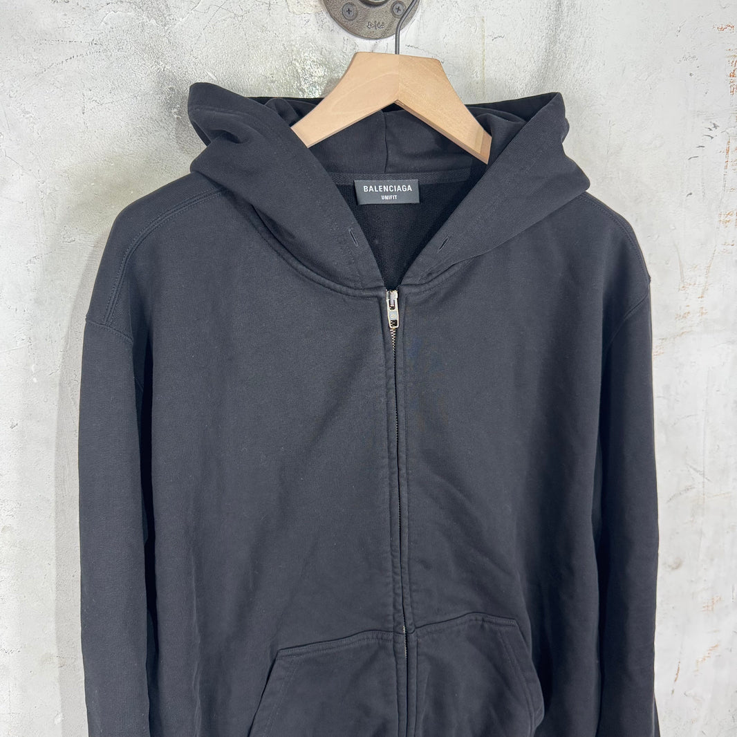 Balenciaga Shrunken Tab Logo Zip Hoodie