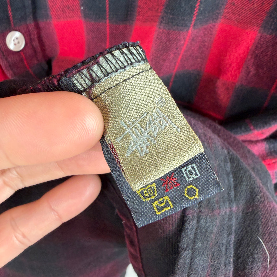 Stussy Red Black Button Up Flannel