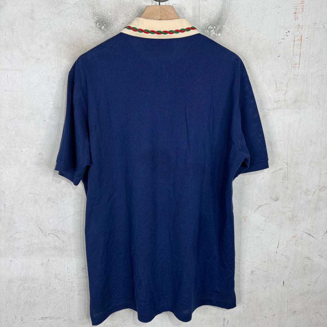 Gucci Navy Embroidered Collar Polo