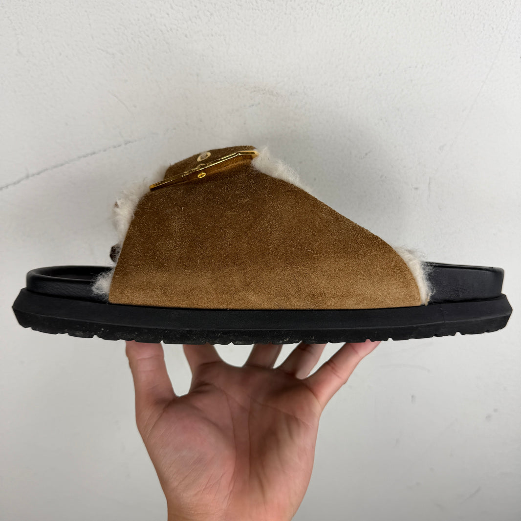 Sacai Big Buckle Suede Shearling Slide