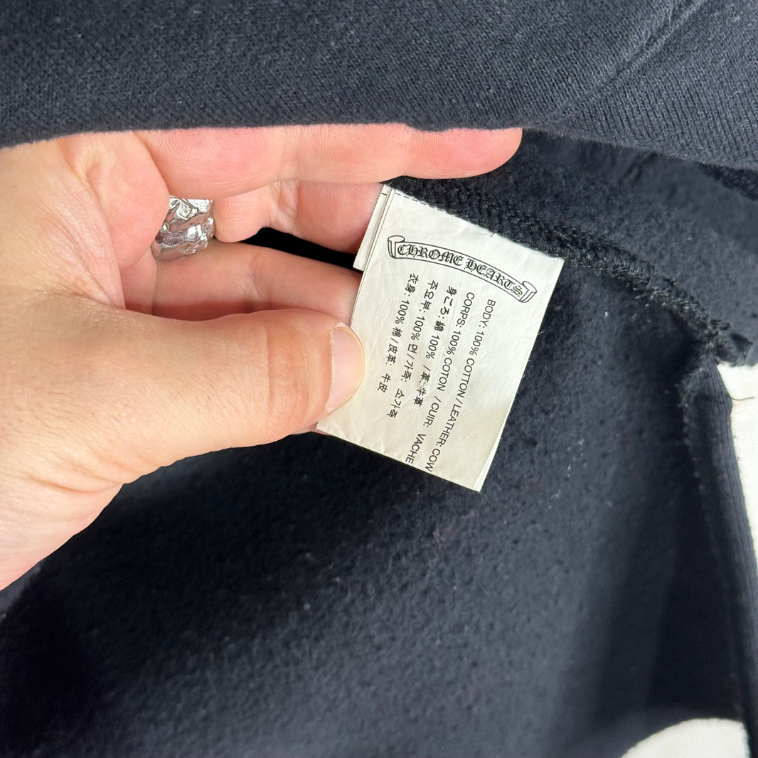 Chrome Hearts Triple Cross Leather Sleeved Crewneck