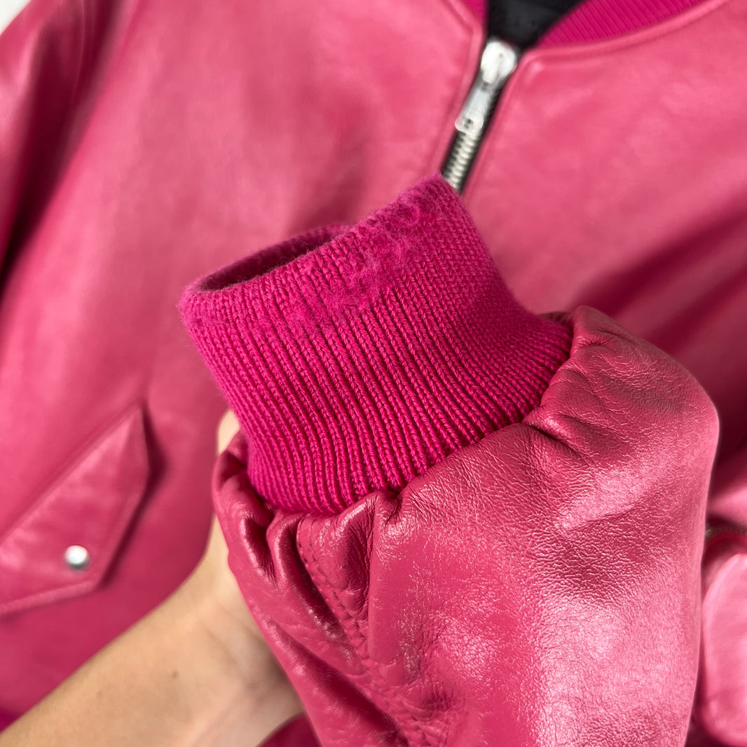 Prada Pink Oversized Nappa Leather Bomber Jacket