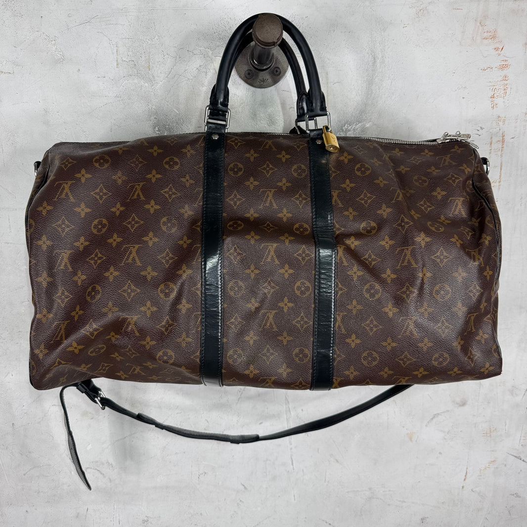 Louis Vuitton Brown Monogram Black Trim Keepal 55