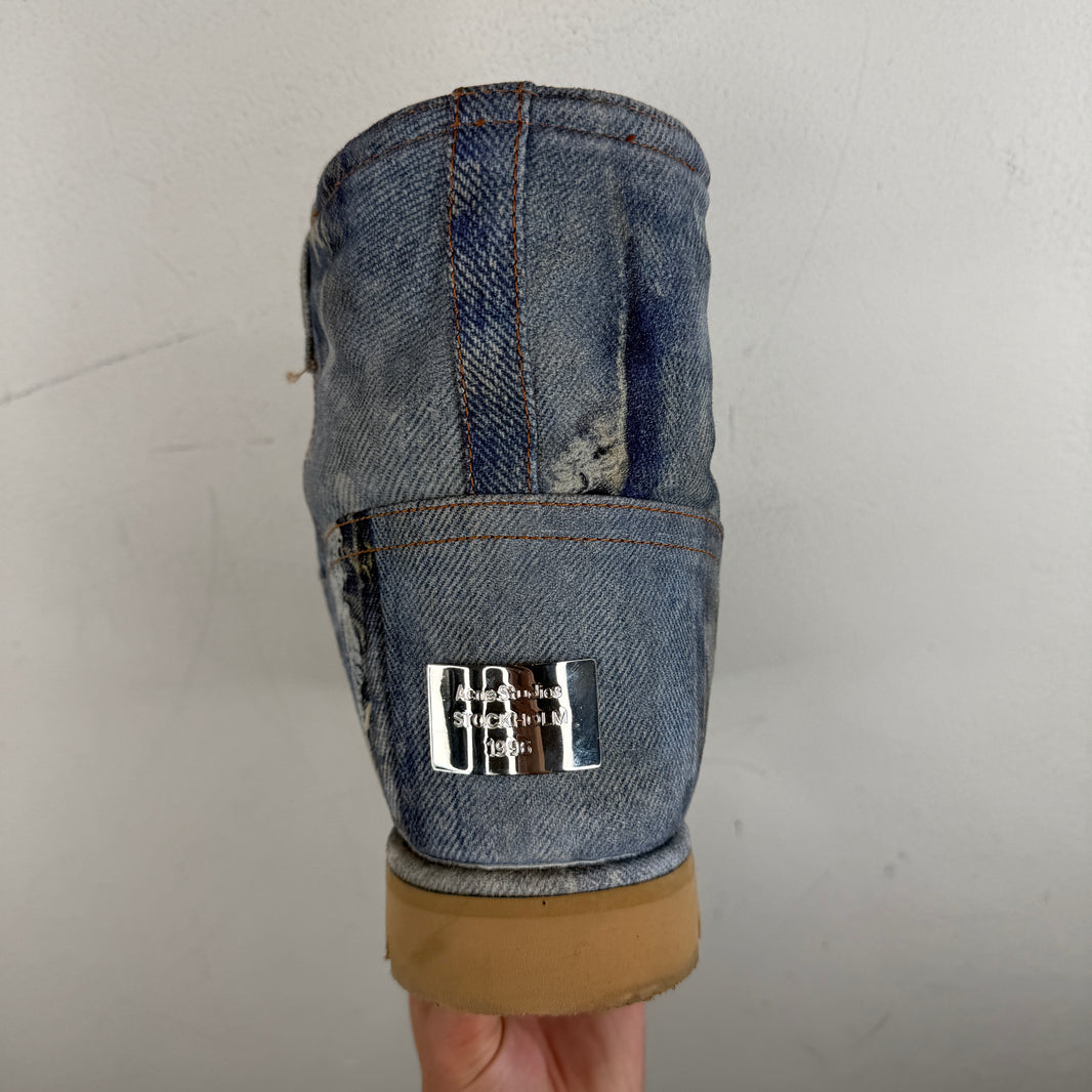 Acne Studios Batter Low Denim Print Boots