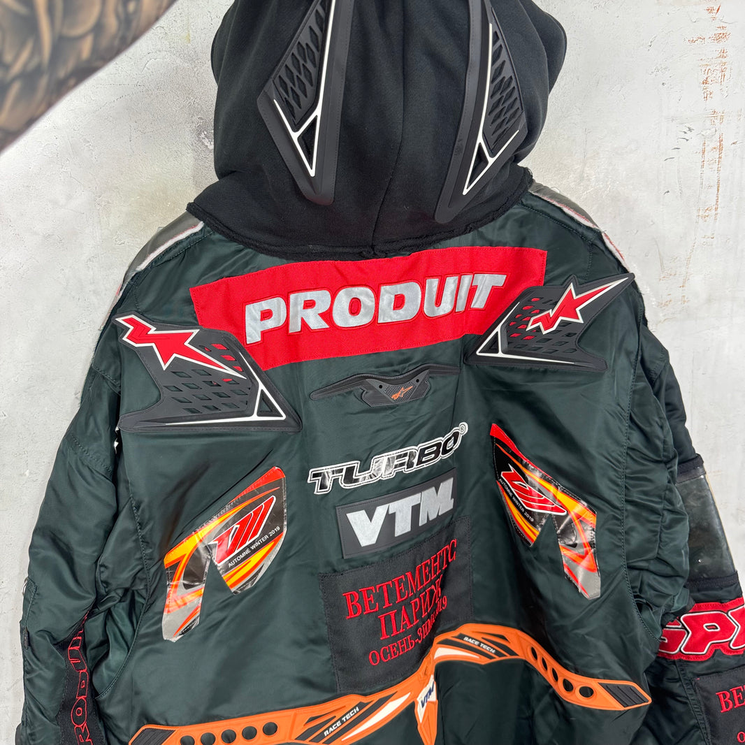 Vetements x Alpha Patchwork Racer Hooded Bomber Jacket