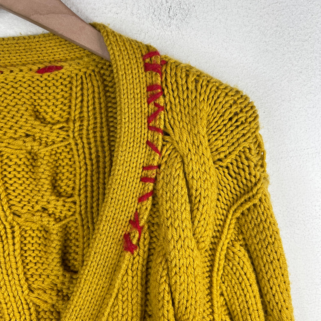 Marni Yellow Cable Knit V Neck Cardigan