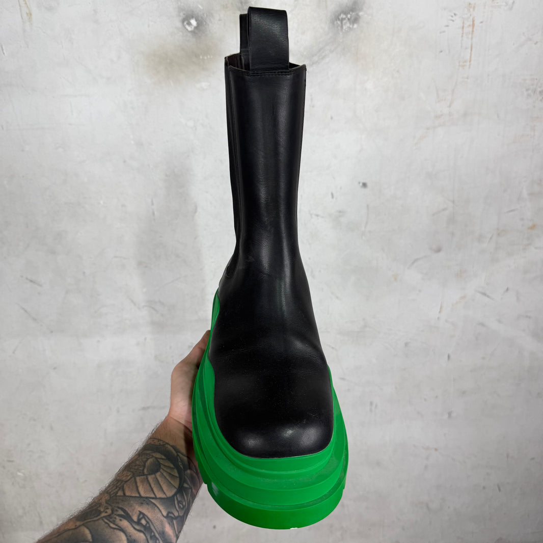 Bottega Veneta Green/Black Leather Tire Boots