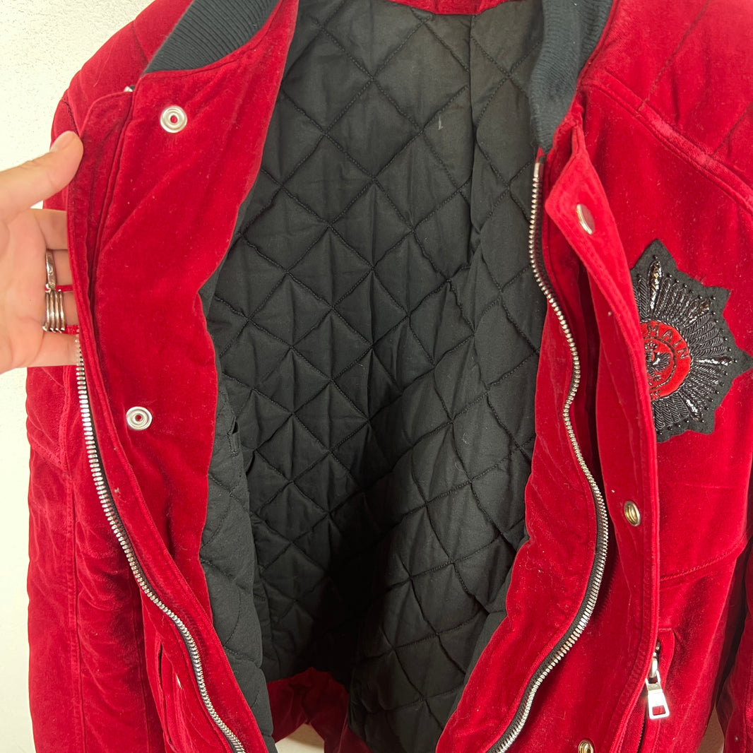 Balmain Red Velvet Crest Jacket