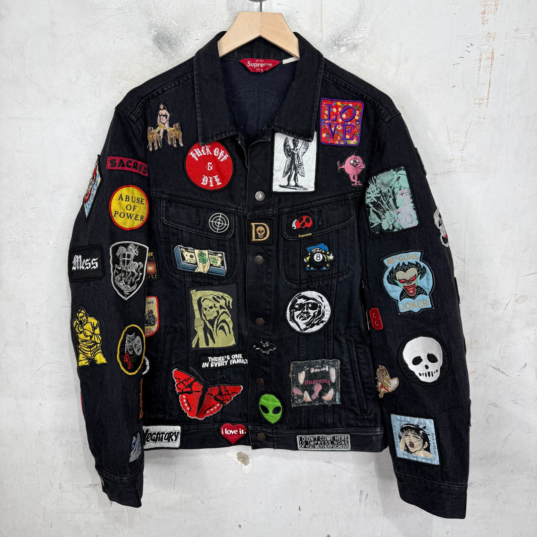 Supreme Patches Denim Trucker Jacket Black