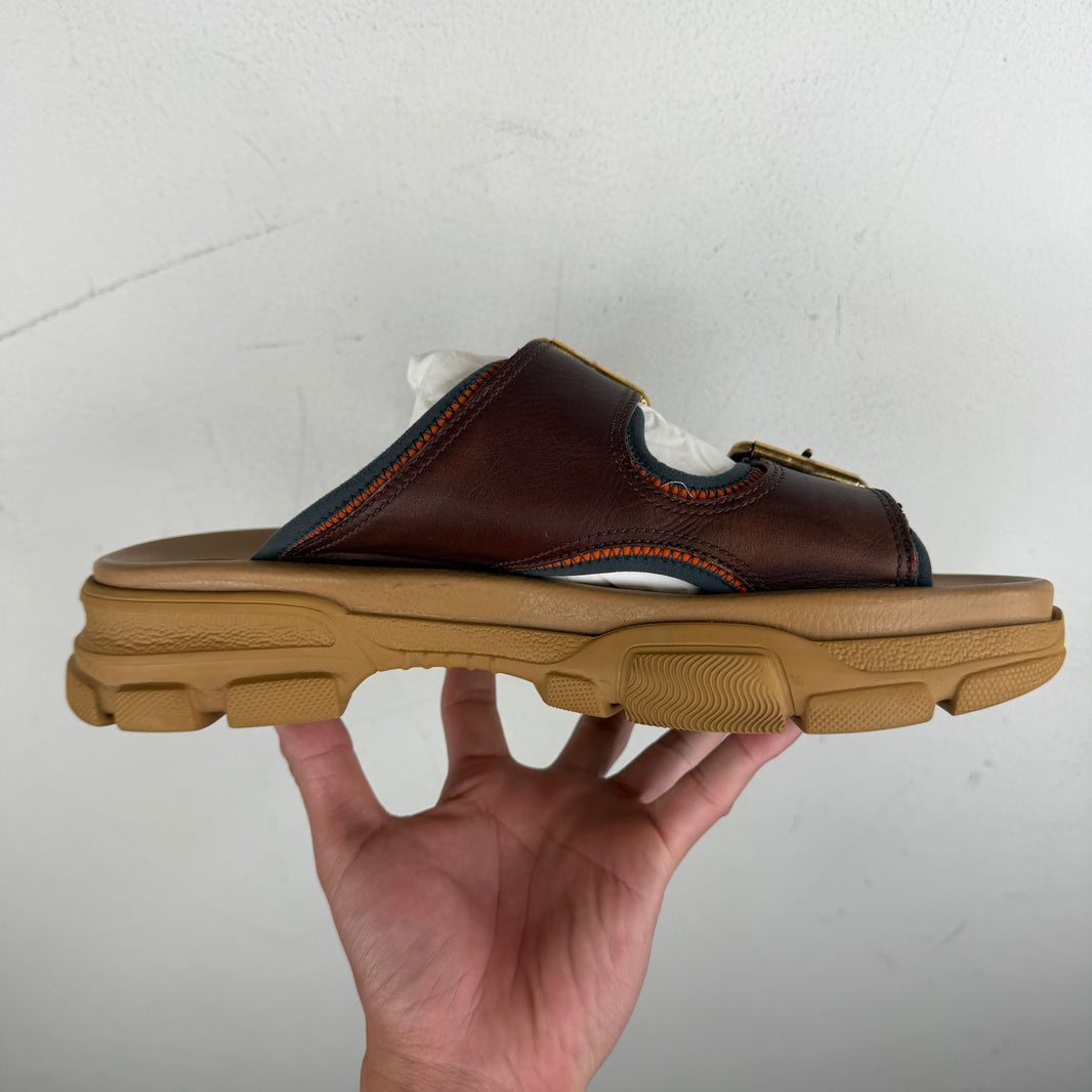Gucci Beige/Burgundy Leather Strap Sandals