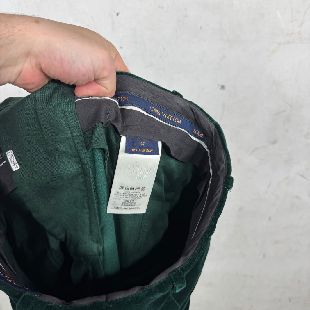 Louis Vuitton Green Velvet Pleated Baggy Trousers