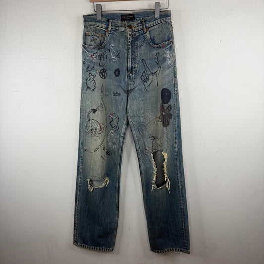 Balenciaga Rhinestone Scribble Jeans