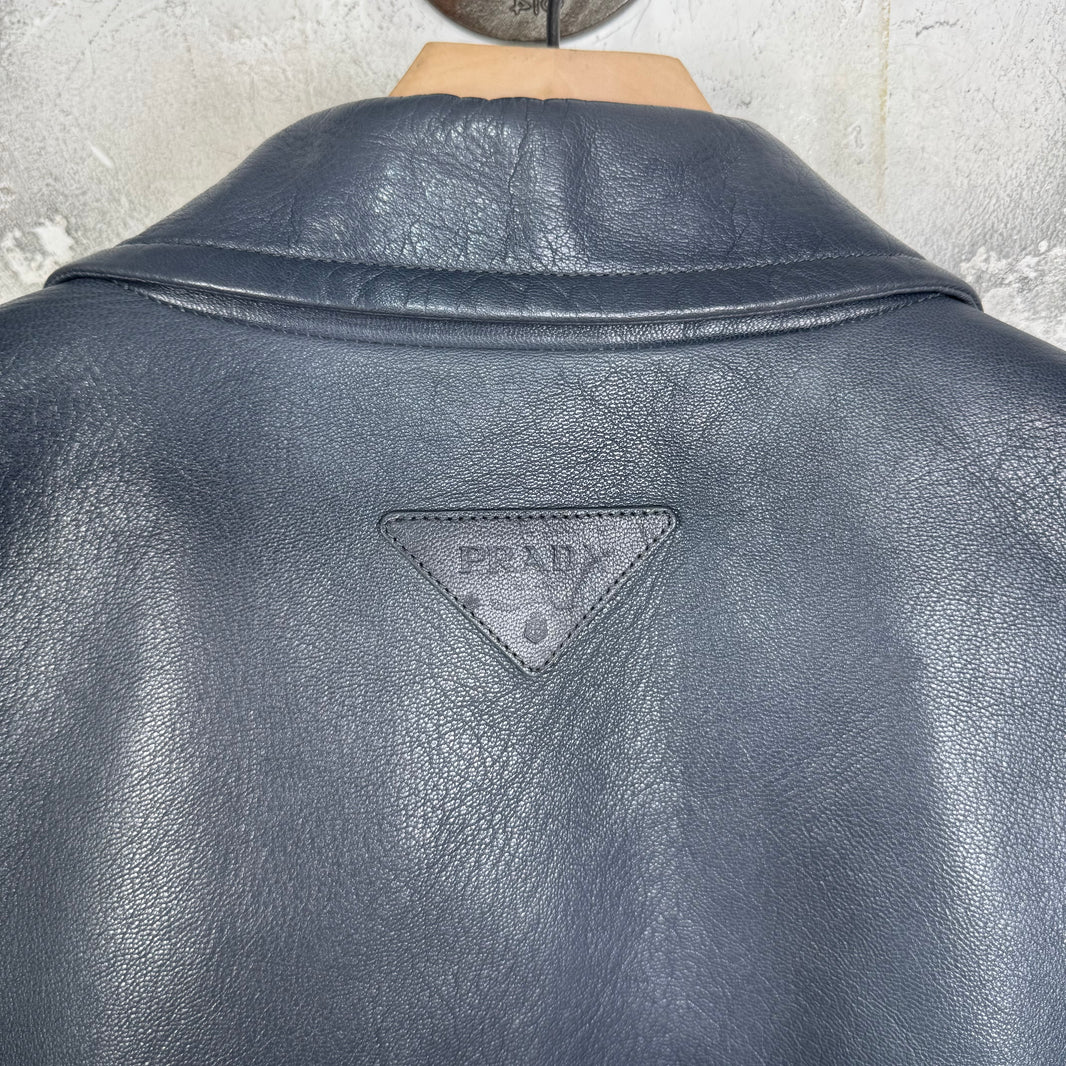 Prada Raf Leather Long Duster Coat