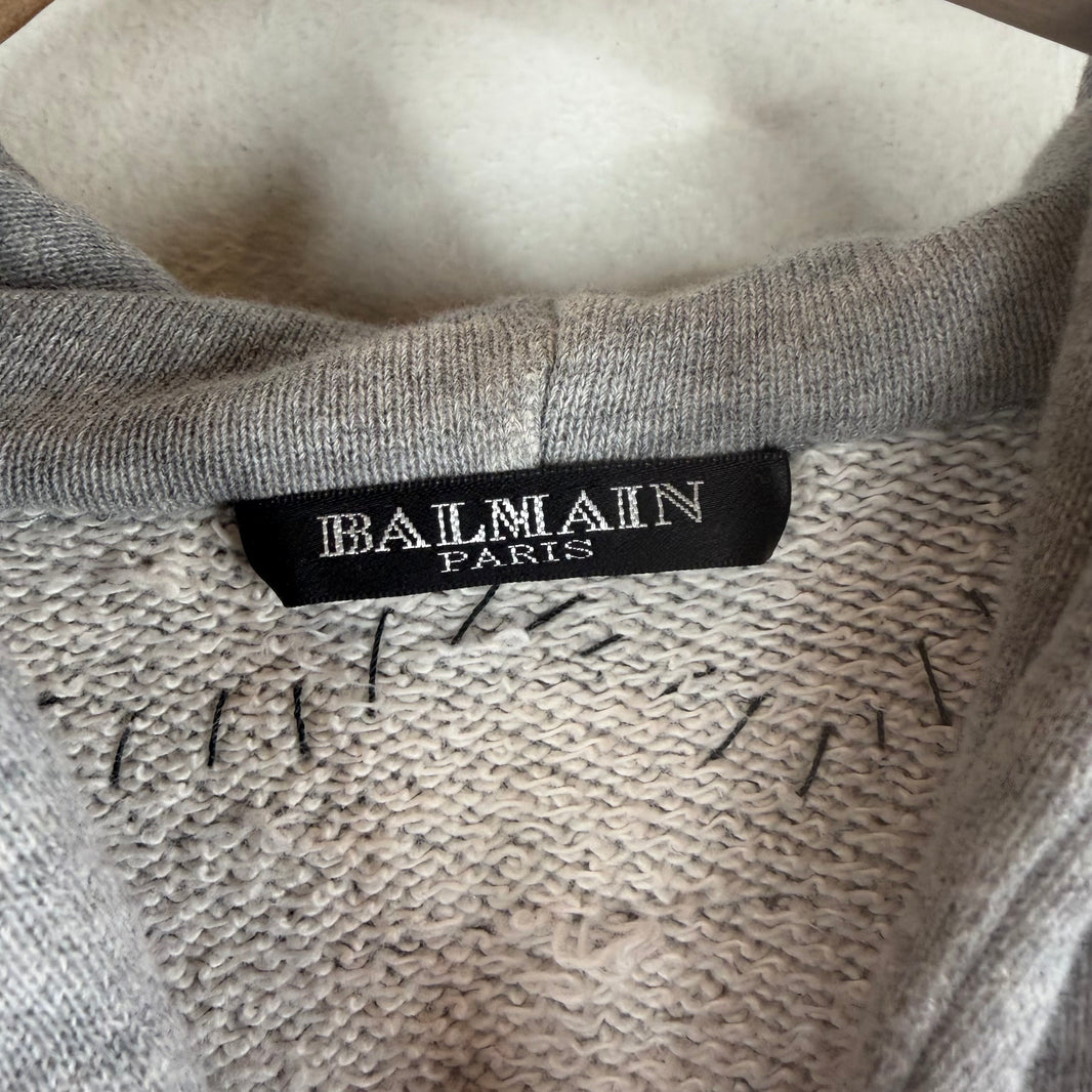 Balmain Gray Patchwork Graffiti Zip Up Hoodie