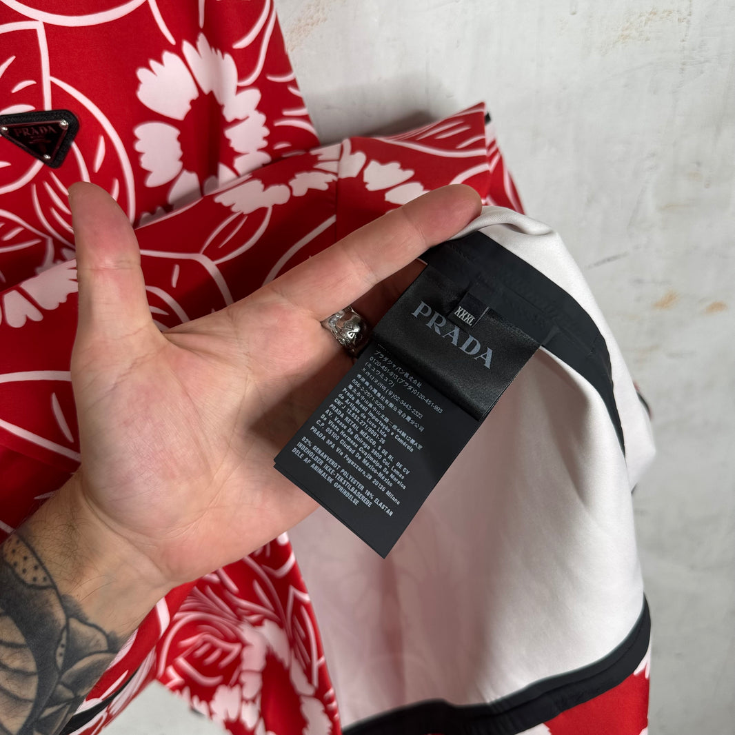 Prada Red Floral Plaqued Hooded Track Jacket