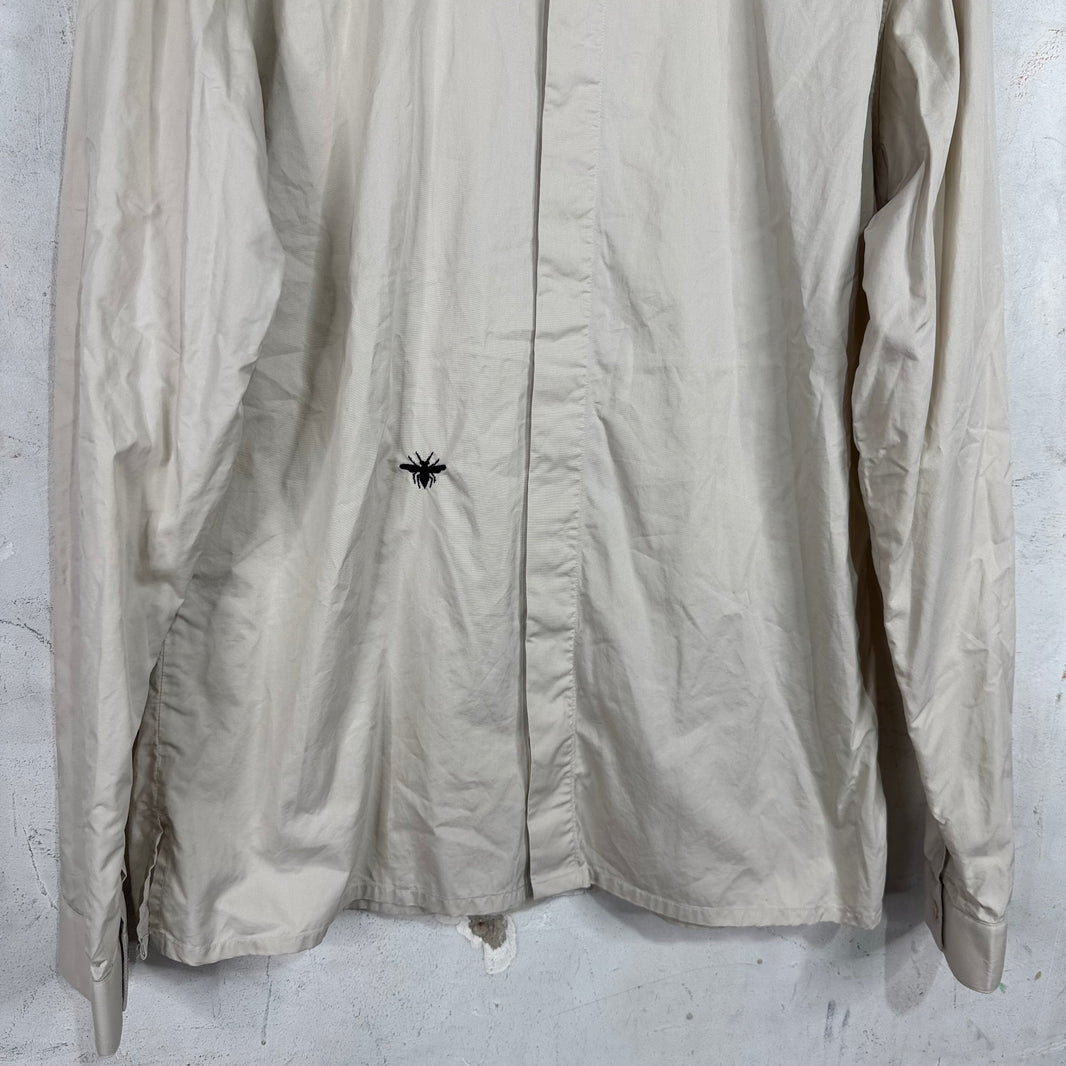 Dior Bee Embroidered Beige Hidden Button Shirt