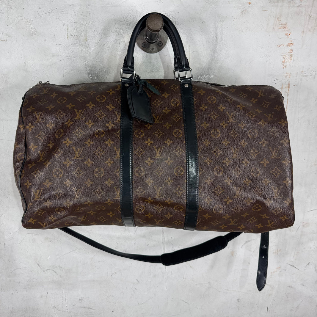 Louis Vuitton Brown Monogram Black Trim Keepal 55