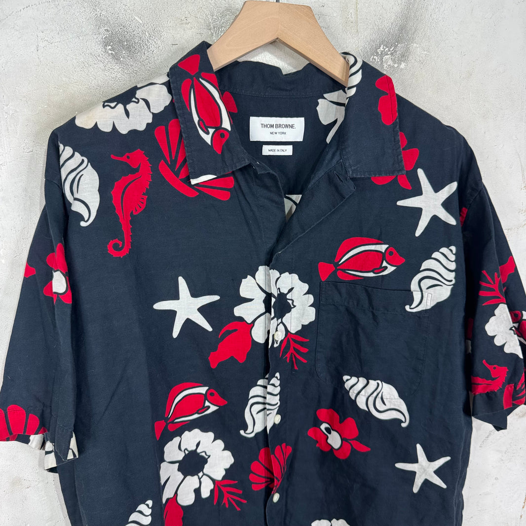 Thom Browne Navy Ocean Print Shirt