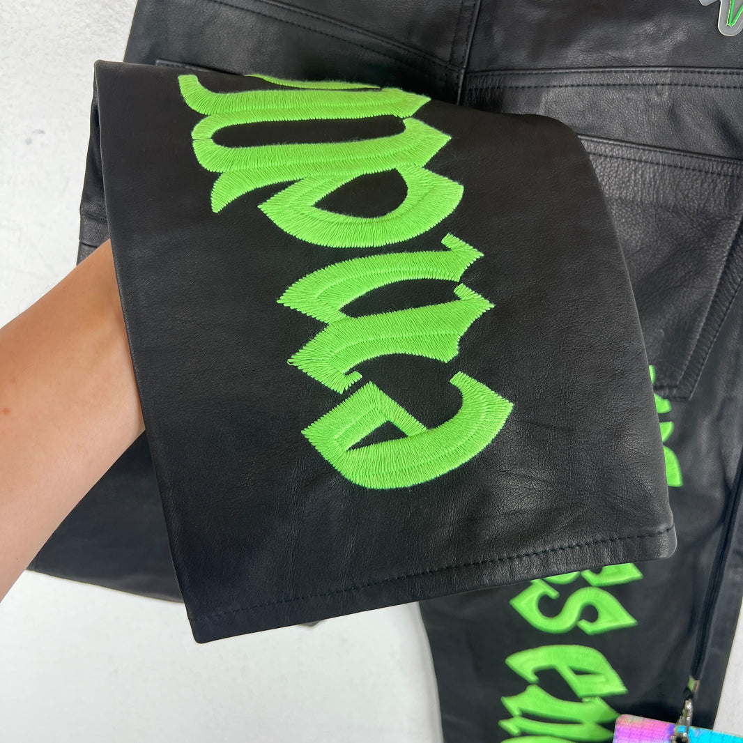 Endless Denim Black/Green Leather Pants