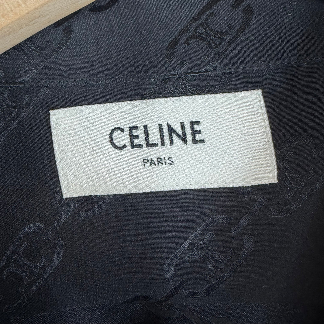 Celine Silk Embossed Chain Link Button Up LS Shirt