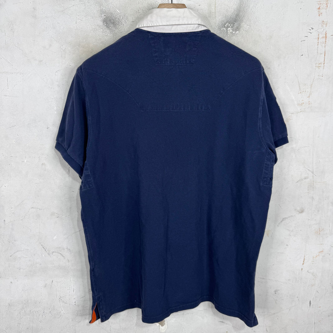 Ralph Lauren Navy White Orange Stitch Big Pony Polo