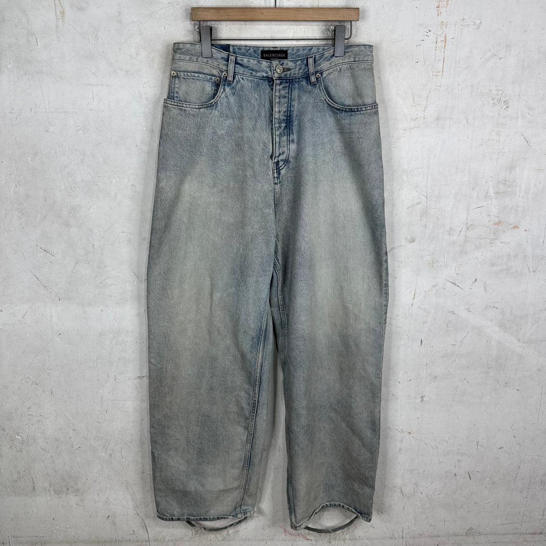 Balenciaga Lightwash Baggy Distressed Hem Jeans