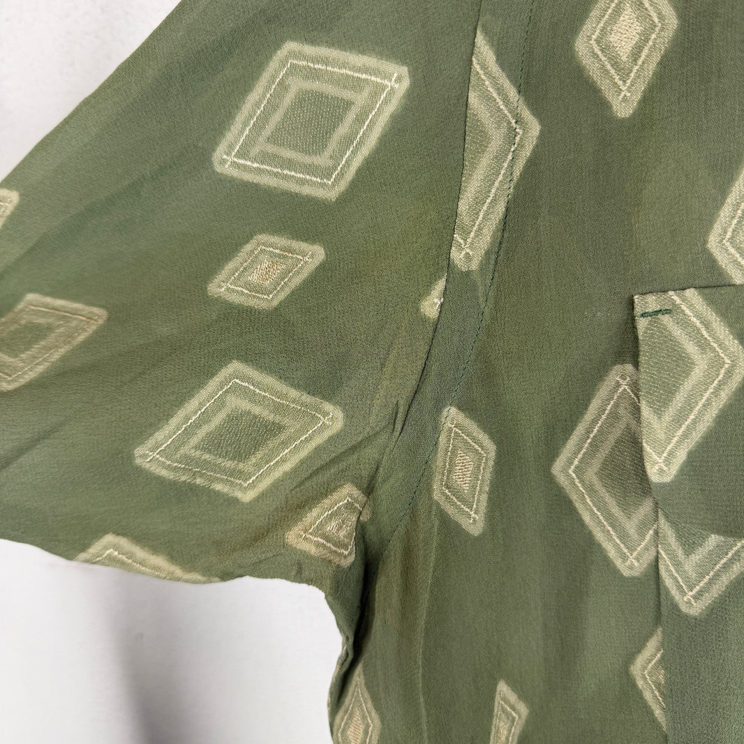 Needles Green Diamond Pattern Rayon LS Button Up Shirt