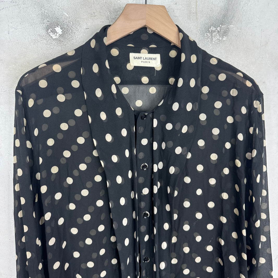 Saint Laurent Silk Dotted Scarfed Button Shirt