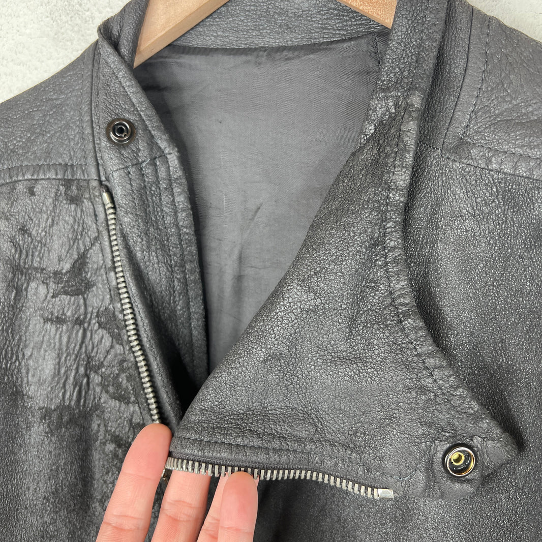 Rick Owens Gray Blistered Leather Biker Jacket